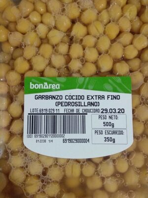 Garbanzo cocido extra fino front packaging