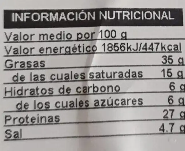Longaniza del rebost nutrition facts table