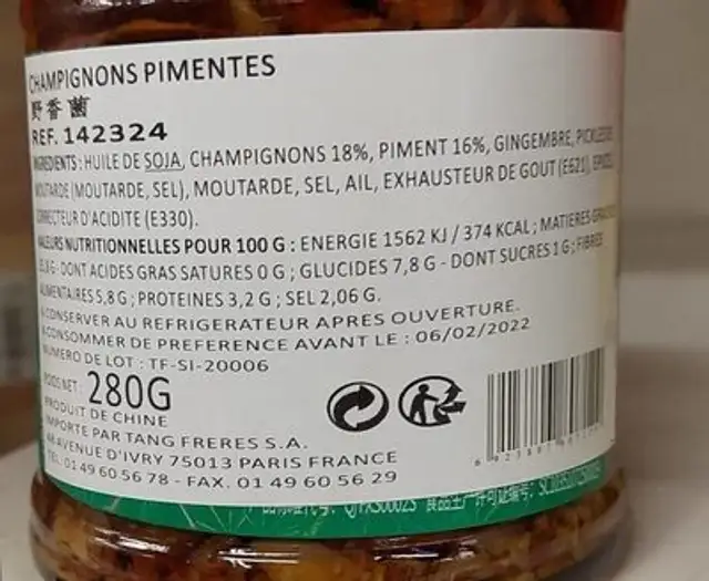 Champignons pimentés nutrition facts table