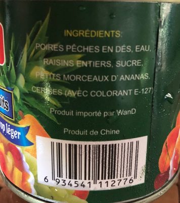 Cocktail de fruits ingredients label