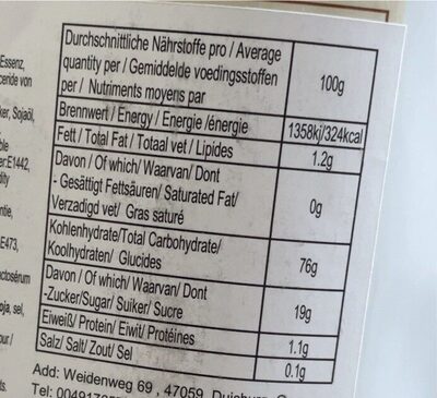 Fruit Mochi nutrition facts table