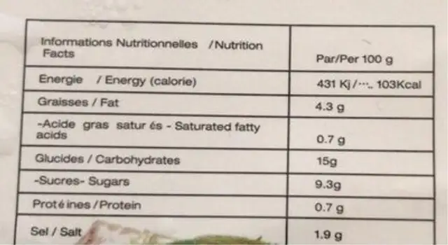 Salade d’algues nutrition facts table
