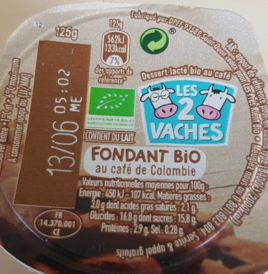 Fondant bio au café de Colombie front packaging