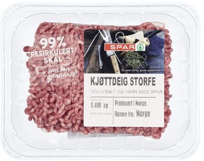 Kjøttdeig Storfe 14% u/Salt og Vann 400g Spar