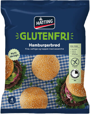 Hamburgerbrød glutenfri 4stk 320g Hatting front packaging