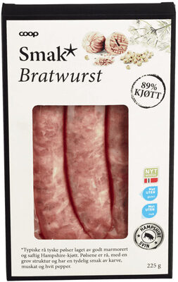 Coop Smak Bratwurst 225g front packaging