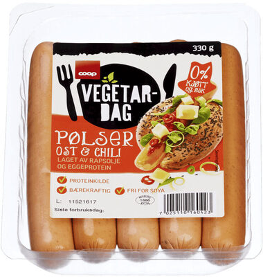Coop Vegetardag Pølser Chili/Ost 330g