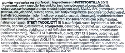 Taco Friday Burrito ingredients label