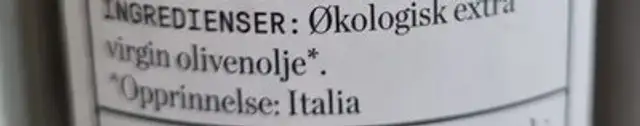 Olivenolje EXTRA VIRGIN ingredients label