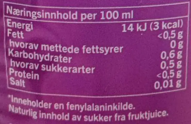 Pasjonsfrukt nutrition facts table