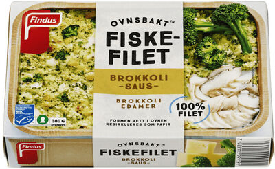 Oven-baked fish fillet with broccoli sauce