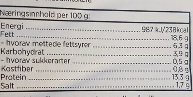 bratwurst urøkt nutrition facts table