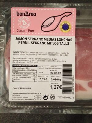 Jamón serrano medias lonchas