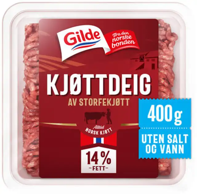 Kjøttdeig Storfe 14% u/Salt&Vann 400g Gilde front packaging