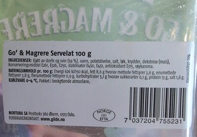 Servelat 100g Go & Mager ingredients label