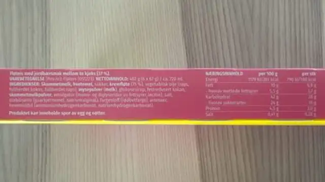 Sandwich Jordbærsmak nutrition facts table