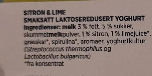 Yogurt Limited Edition ingredients label