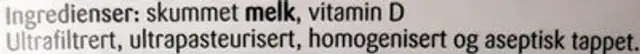 Fettfri Melk ingredients label