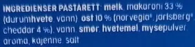 Toro Mac'n Cheese ingredients label