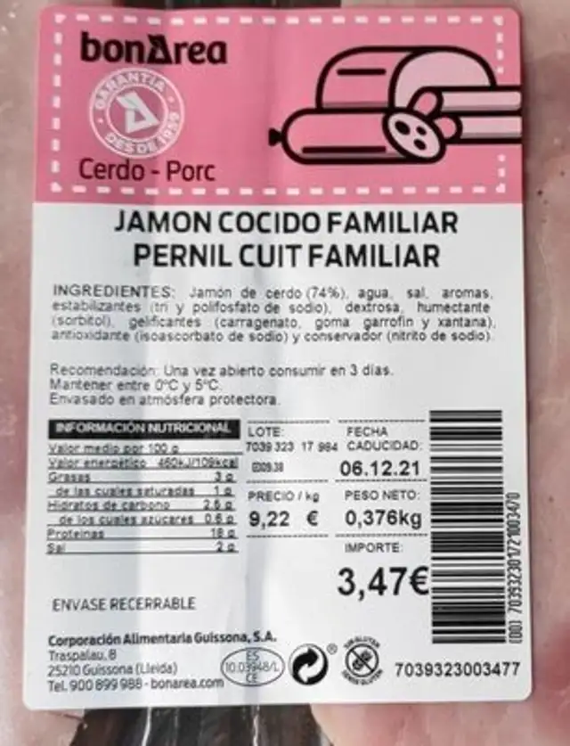 Jamón cocido familiar front packaging