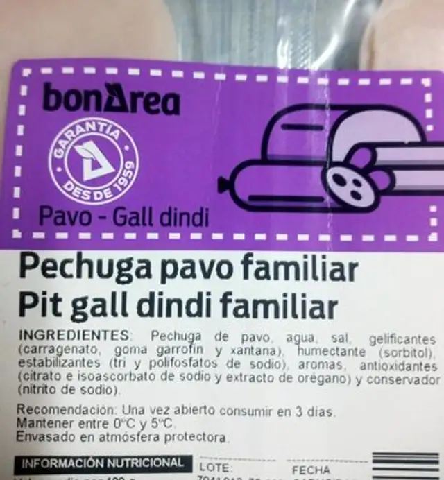 pechuga pavo nutrition facts table