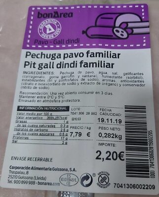 Pechuga pavo familiar front packaging