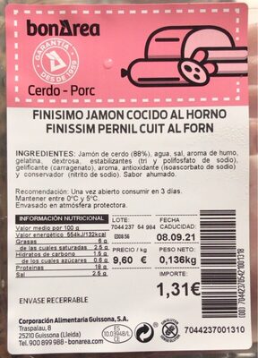 Finísimo jamon cocido al horno