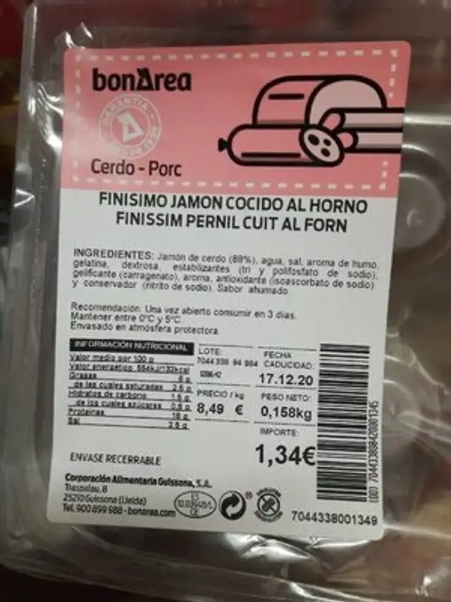 Finísimo jamón cocido al horno nutrition facts table