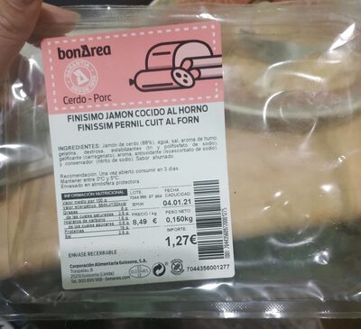 Finas lonchas jamón cocido al horno envase con círculos