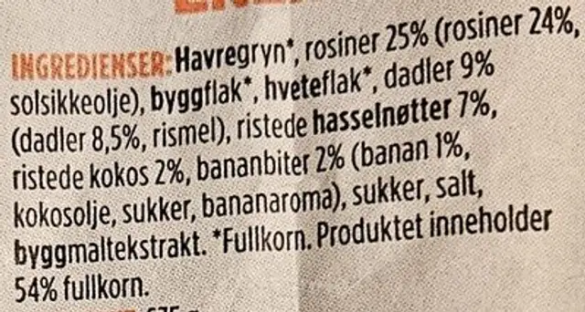 GOLD MÜSLI ENERGI ingredients label
