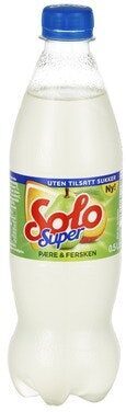 Solo Super Pære&Fersken 0,5l flaske front packaging