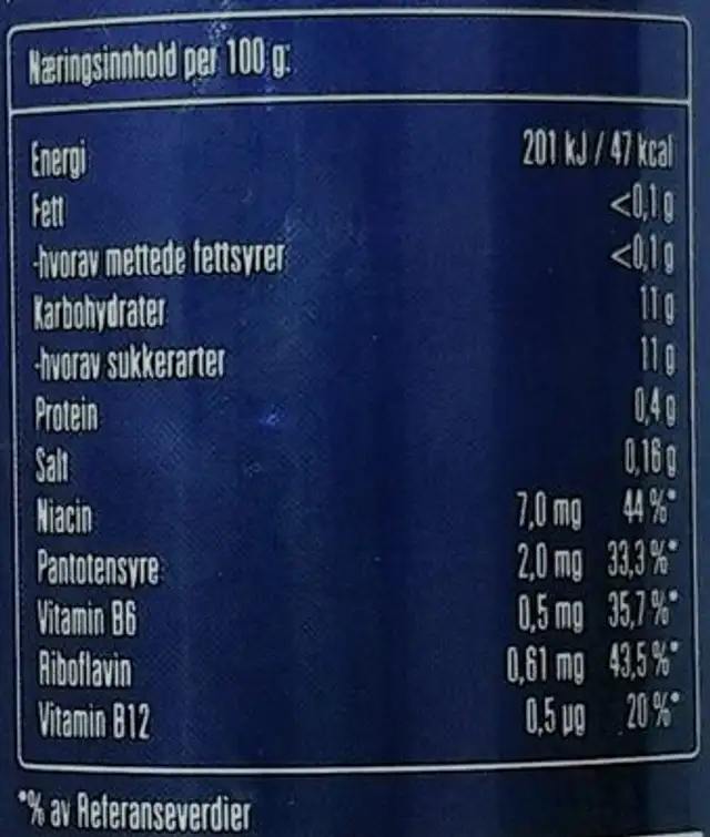 DAY&NITE nutrition facts table