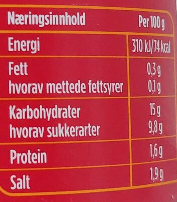 Salsa Dip 220g Maarud nutrition facts table