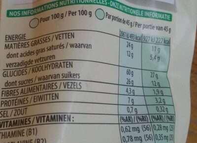 Extra pépites chocolat aux lait nutrition facts table