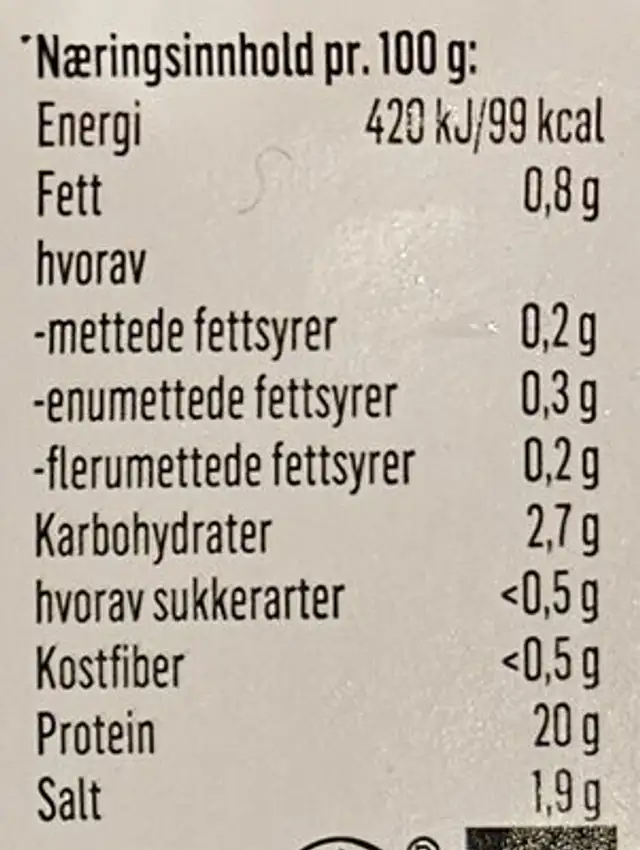 Kyllingfilet Rosmarin & Basilikum nutrition facts table