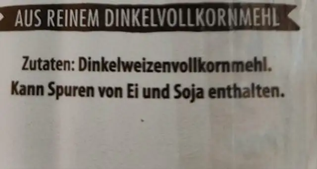 Dinkel-Pasta ingredients label