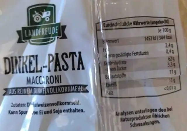 Dinkel-Pasta nutrition facts table