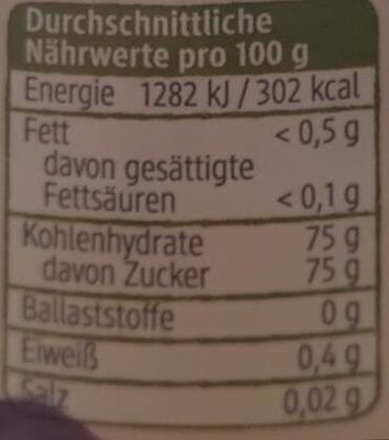Akazien Honig nutrition facts table