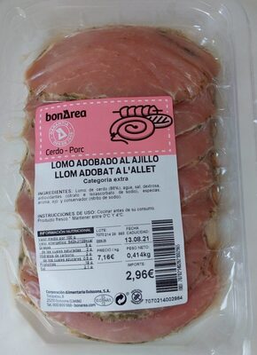 Lomo adobado al ajillo