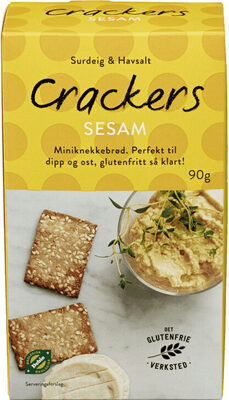 Det Glutenfrie Verksted Crackers Sesam 90g front packaging
