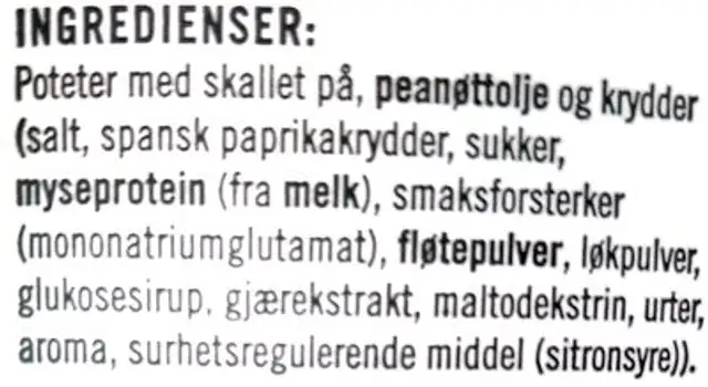 Spansk Paprika ingredients label
