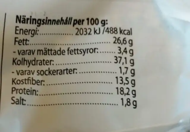 Fröknäcke nutrition facts table
