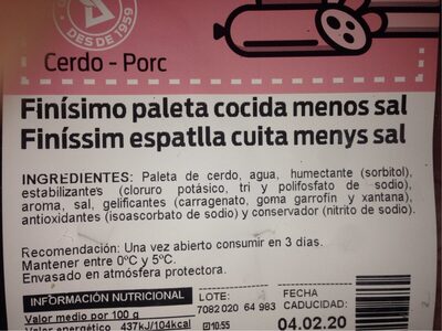 Paleta cocida menos sal nutrition facts table