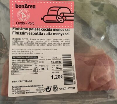 Jamón dulce finísimo paleta cocida menos sal