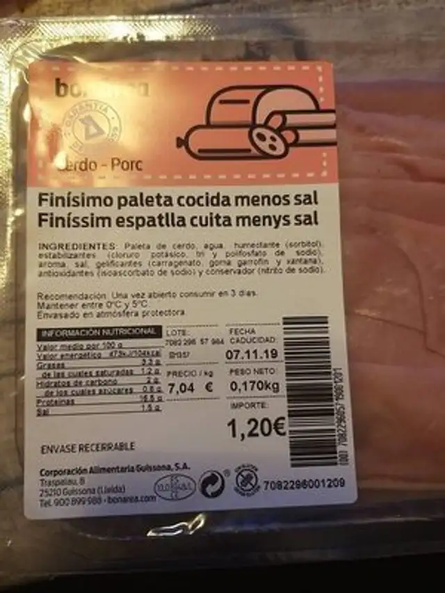 Finisimo paleta nutrition facts table