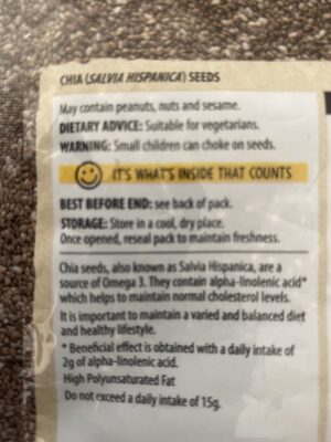 Whole Chia Seeds ingredients label