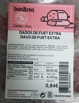 DADOS DE FUET EXTRA