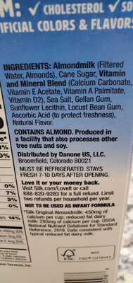 Silk Almond Milk ingredients label