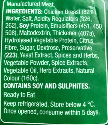 Shredded chicken breast ingredients label
