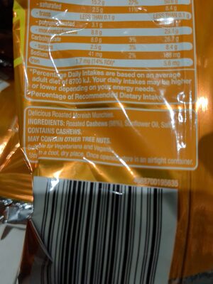 Roasted & Salted Cashews ingredients label